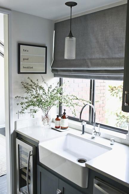 kitchen window treatment roman shades modern decor decorating bathroom grey shade blinds idea fabric