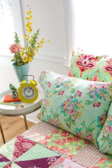 room furniture and home accessories with colorful patchwork fabrics made