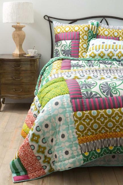room furniture and home accessories with colorful patchwork fabrics made