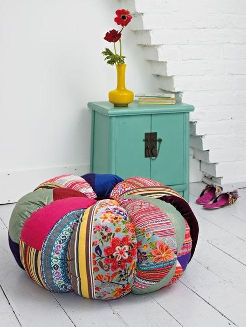 room furniture and home accessories with colorful patchwork fabrics made