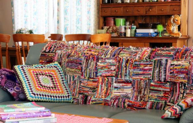 room furniture and home accessories with colorful patchwork fabrics made