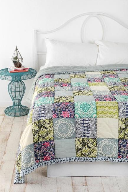 room furniture and home accessories with colorful patchwork fabrics made