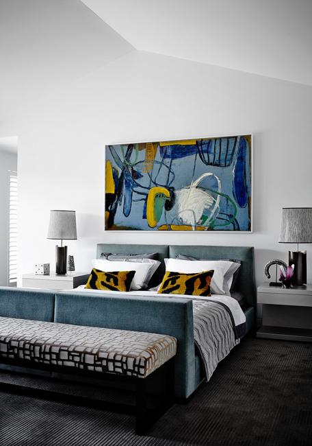 bedroom design with paintings and prints as a modern wall decorations