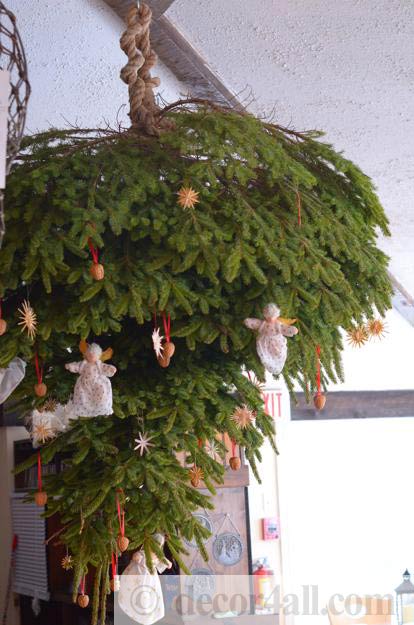 Upside Down Christmas Tree and Traditional Holiday Decorations in German Style